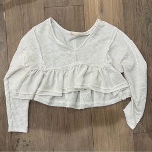 Women's Cream Ruffled Long-Sleeve Top